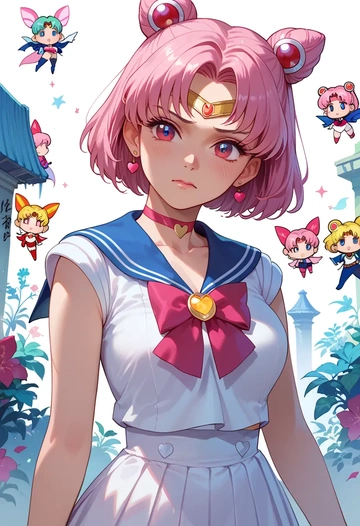 bishoujo_senshi_sailor_moon,chibi_usa,neon graffiti top,dolphin shorts  - AI generated anime art