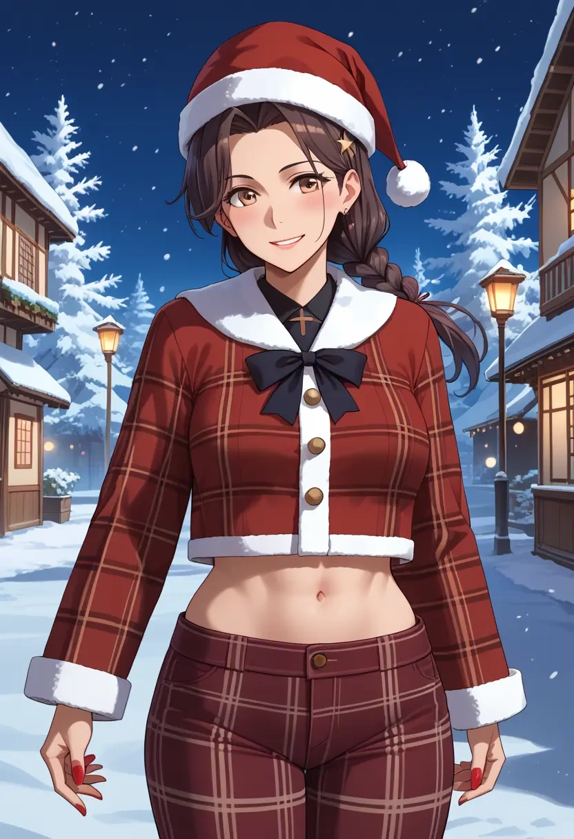 kantai_collection,chikuma_(kancolle),Christmas,plaid trousers  - 