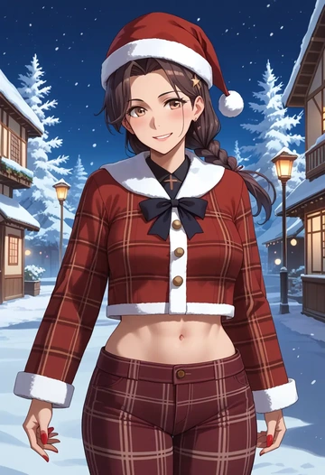 kantai_collection,chikuma_(kancolle),Christmas,plaid trousers  - AI generated anime art