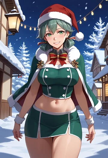 kantai_collection,chikuma_(kancolle),Christmas,dress  - AI generated anime art