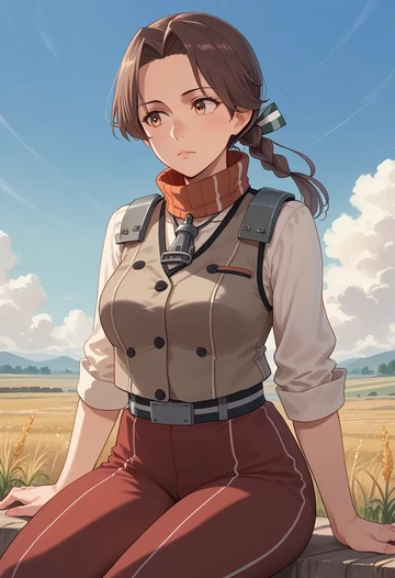 kantai_collection,chikuma_(kancolle),vest,quilted,jogger pants  - AI generated anime art