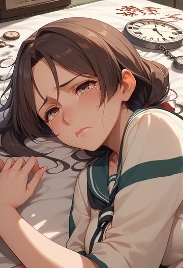 kantai_collection,chikuma_(kancolle),striped graffiti blouse,dolphin shorts  - AI generated anime art