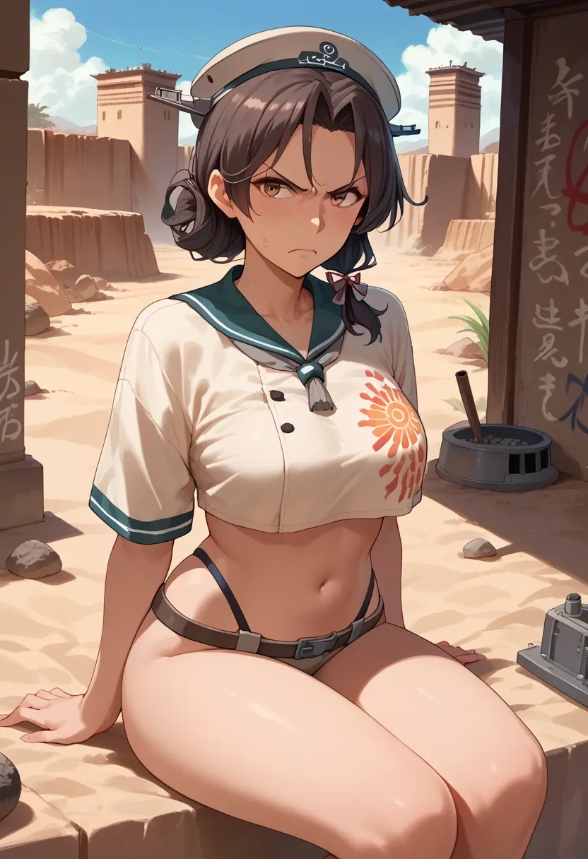 kantai_collection,chikuma_(kancolle),cropped graffiti sweatshirt,dolphin shorts  - 