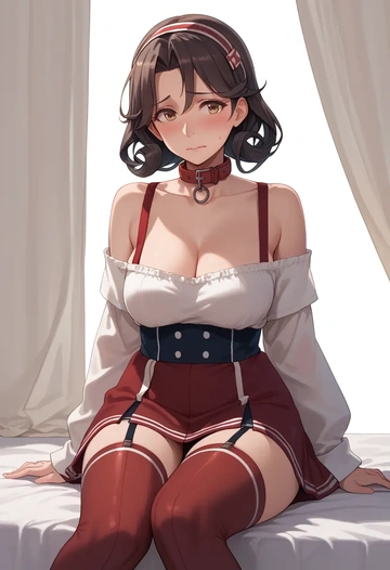 kantai_collection,chikuma_(kancolle),collar,oversized,Thigh garters  - AI generated anime art