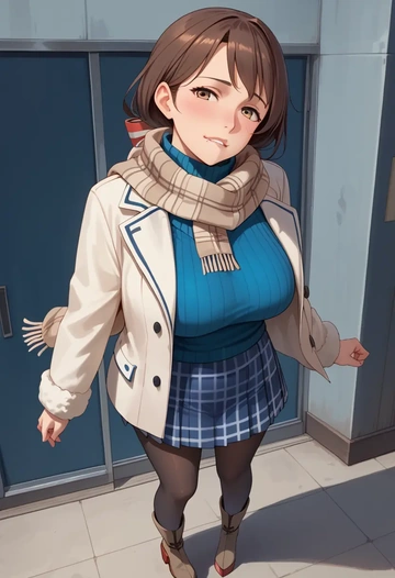 kantai_collection,chikuma_(kancolle),winter,student uniform,down jacket  - AI generated anime art