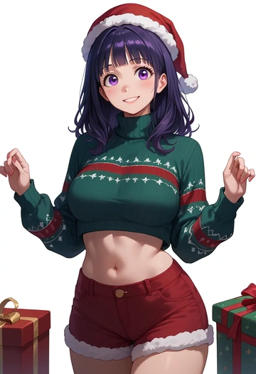 hyouka,chitanda_eru,Christmas,red velvet shorts,turtleneck sweater  - AI generated anime art