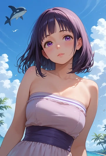 hyouka,chitanda_eru,tube top,jogger shorts  - AI generated anime art