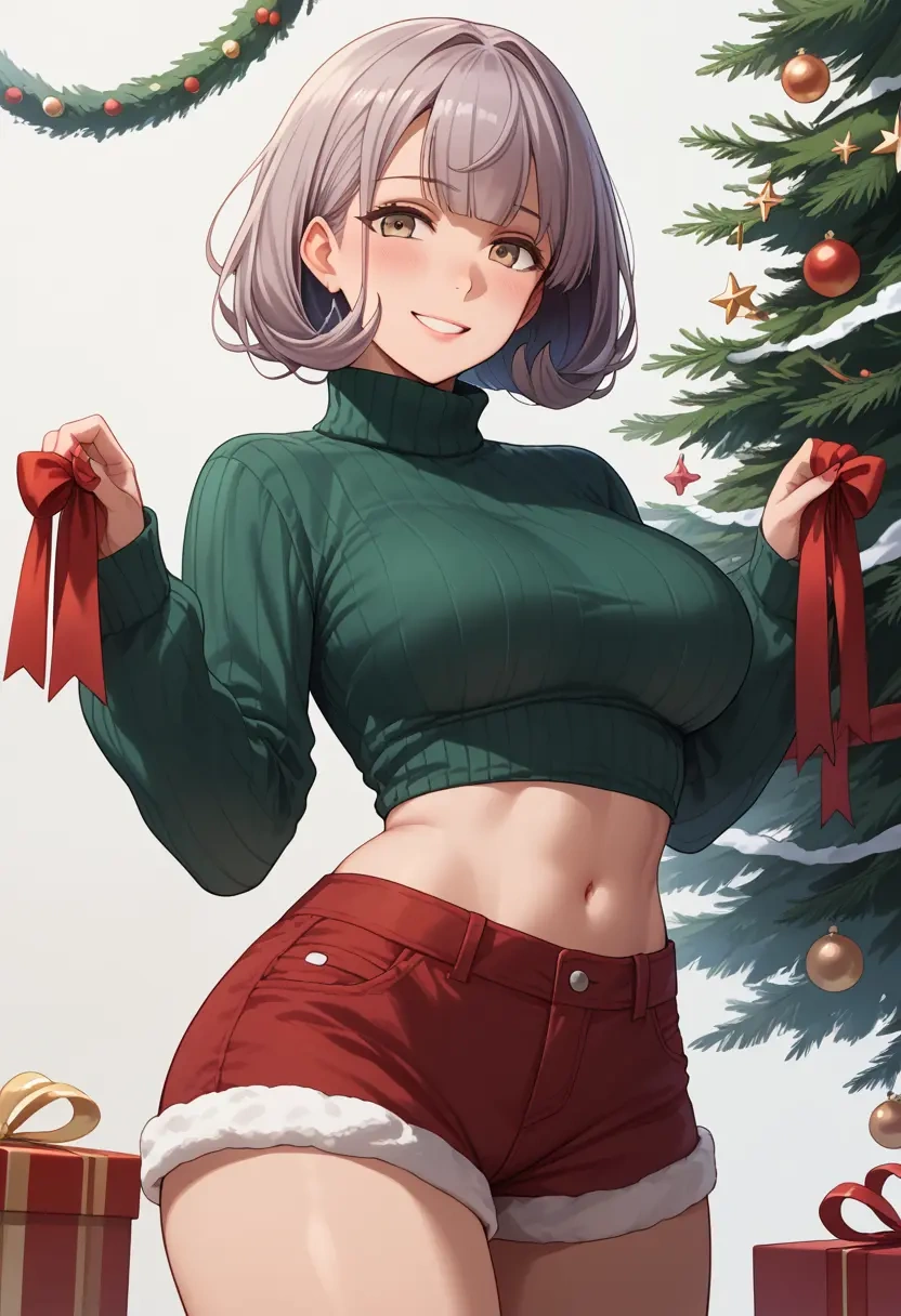 kantai_collection,chitose_(kancolle),Christmas,red velvet shorts,turtleneck sweater  - 