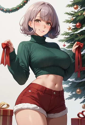 kantai_collection,chitose_(kancolle),Christmas,red velvet shorts,turtleneck sweater  - AI generated anime art