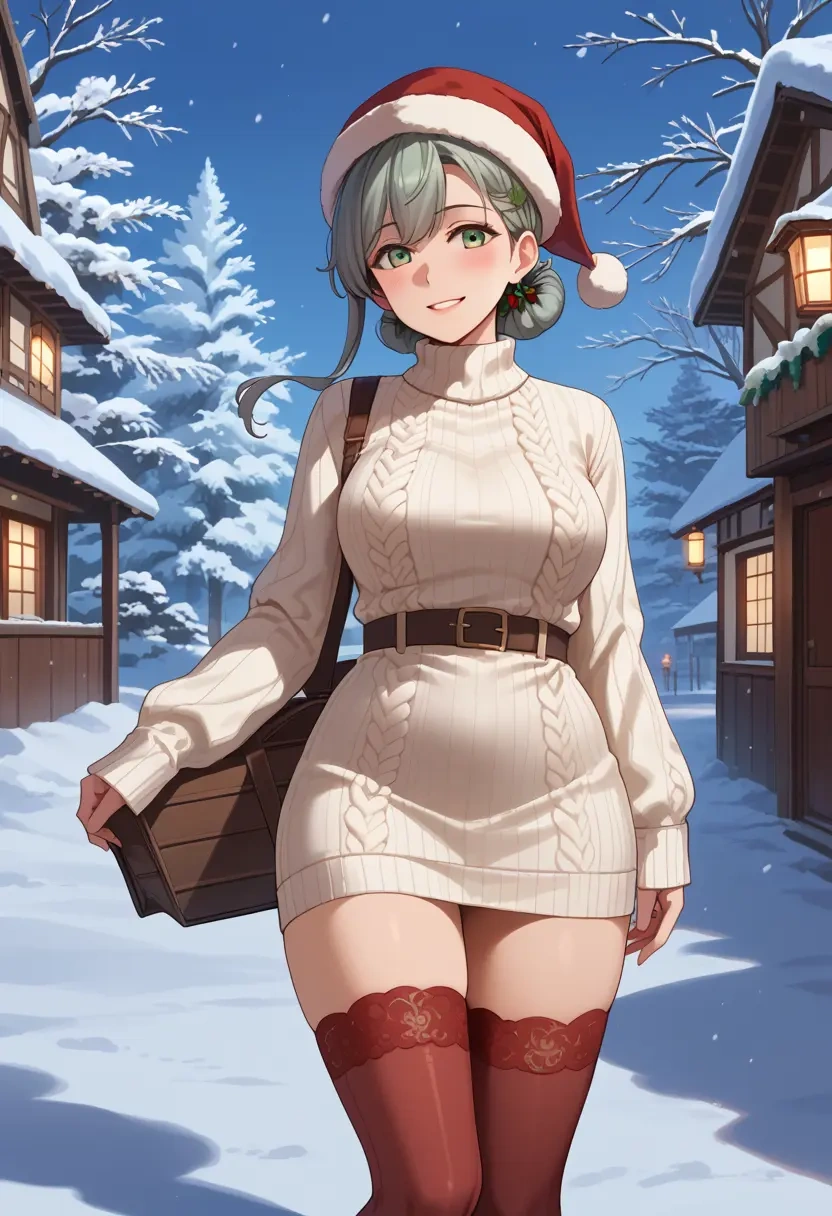 kantai_collection,chitose_(kancolle),Christmas,sweater dress,stockings  - 