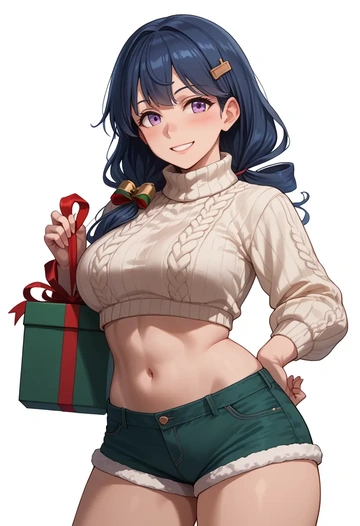 kantai_collection,chitose_(kancolle),Christmas,red velvet shorts,turtleneck sweater  - AI generated anime art