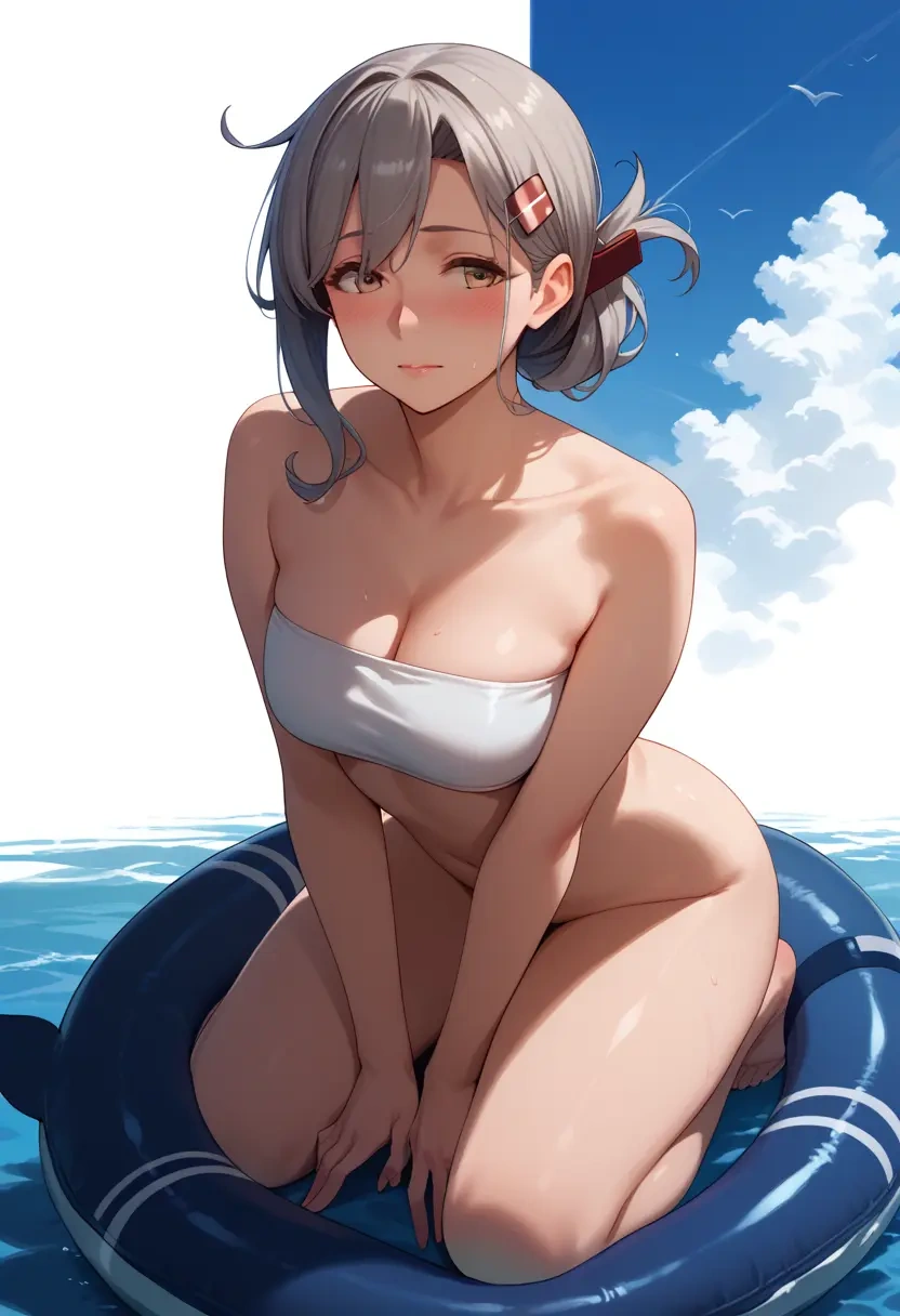 kantai_collection,chitose_(kancolle),tube top,jogger shorts  - 