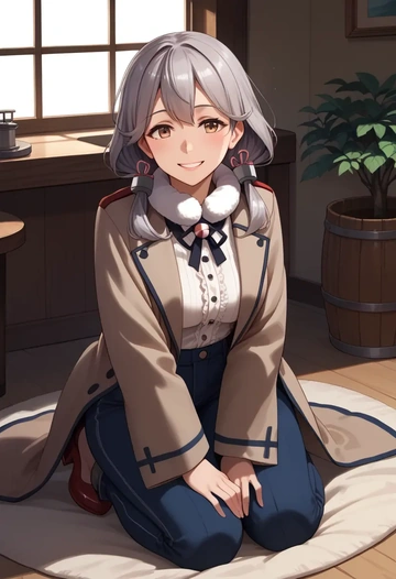 kantai_collection,chitose_(kancolle),coat,fur-collar,tailored trousers  - AI generated anime art