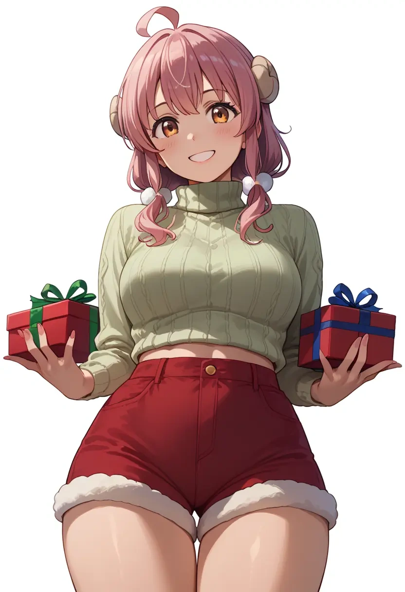 machikado_mazoku,chiyoda_momo,Christmas,red velvet shorts,turtleneck sweater  - 