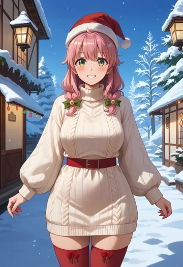 machikado_mazoku,chiyoda_momo,Christmas,sweater dress,stockings  - AI generated anime art