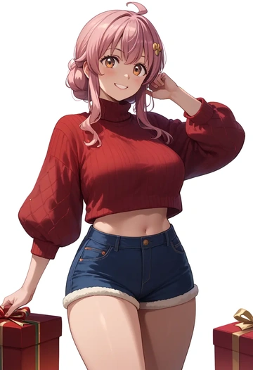 machikado_mazoku,chiyoda_momo,Christmas,red velvet shorts,turtleneck sweater  - AI generated anime art