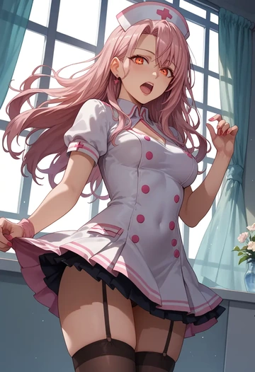 fate_(series),chloe_von_einzbern,nurse pantyhose,mini skirt, sexy  - AI generated anime art