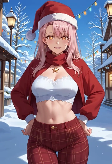 fate_(series),chloe_von_einzbern,Christmas,plaid trousers  - AI generated anime art