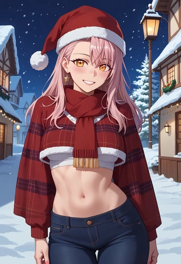 fate_(series),chloe_von_einzbern,Christmas,plaid trousers  - AI generated anime art