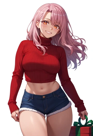 fate_(series),chloe_von_einzbern,Christmas,red velvet shorts,turtleneck sweater  - AI generated anime art