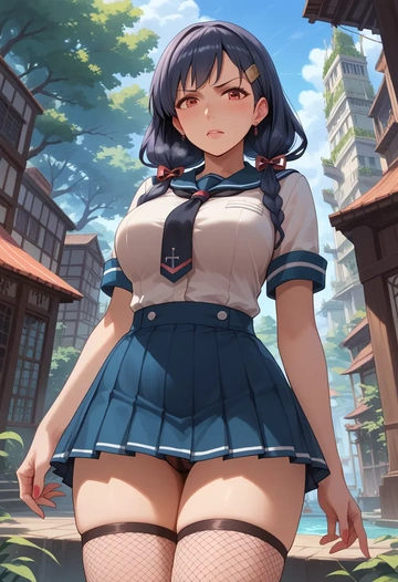 kantai_collection,choukai_(kancolle),mini skirt, stockings  - AI generated anime art