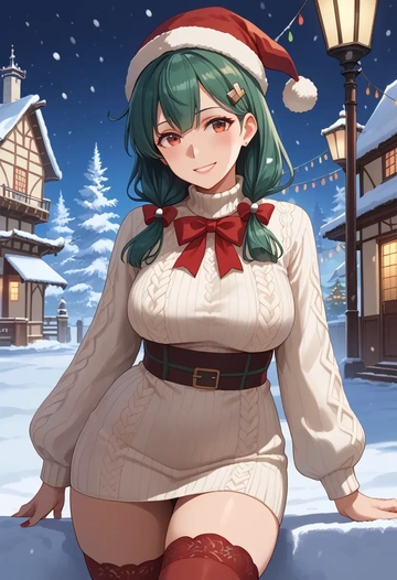 kantai_collection,choukai_(kancolle),Christmas,sweater dress,stockings  - AI generated anime art