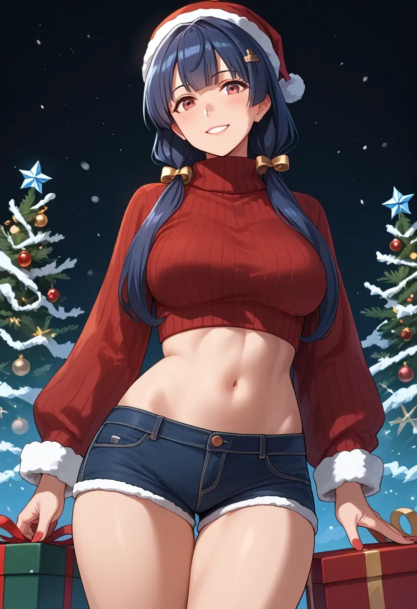 kantai_collection,choukai_(kancolle),Christmas,red velvet shorts,turtleneck sweater  - 