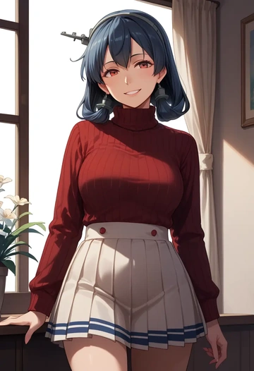 kantai_collection,choukai_(kancolle),skirt,pleated,turtleneck sweater  - AI generated anime art