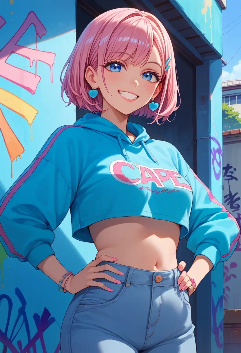 needy_girl_overdose,chouzetsusaikawa_tenshi-chan,cropped graffiti sweatshirt,dolphin shorts  - 