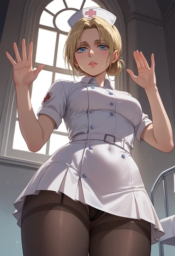 shingeki_no_kyojin,christa_renz,nurse pantyhose,mini skirt, sexy  - AI generated anime art