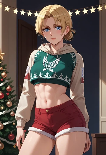 shingeki_no_kyojin,christa_renz,Christmas,red velvet shorts  - AI generated anime art