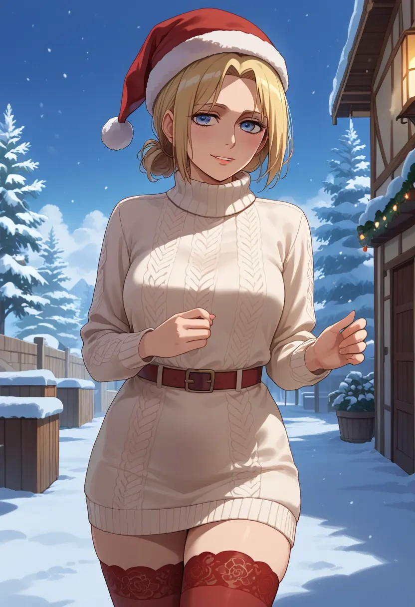 shingeki_no_kyojin,christa_renz,Christmas,sweater dress,stockings  - 