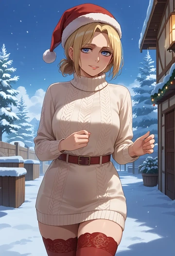 shingeki_no_kyojin,christa_renz,Christmas,sweater dress,stockings  - AI generated anime art