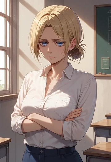 shingeki_no_kyojin,christa_renz,graphic tee,dolphin shorts  - AI generated anime art