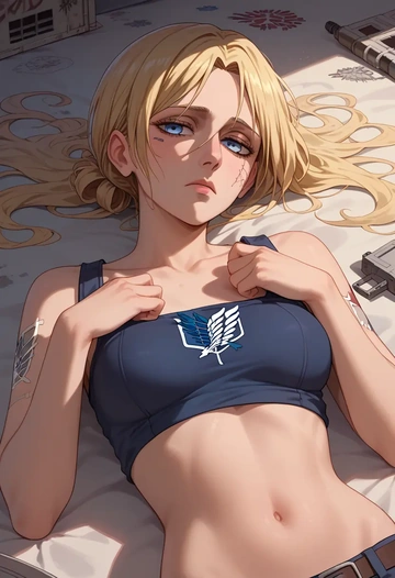 shingeki_no_kyojin,christa_renz,patchwork graffiti top,dolphin shorts  - AI generated anime art