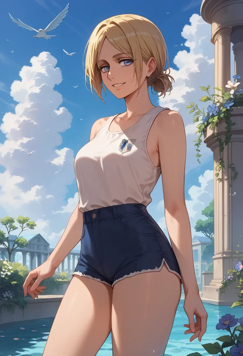 shingeki_no_kyojin,christa_renz,sleeveless swim top,shorts-style bottom,contrast stitching  - 