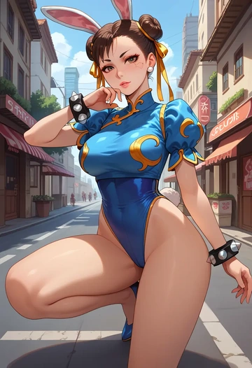 street_fighter,chun-li,bunny girl  - AI generated anime art