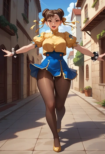 street_fighter,chun-li,shorts, pantyhose  - AI generated anime art