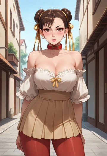 street_fighter,chun-li,collar,oversized,Thigh garters  - AI generated anime art