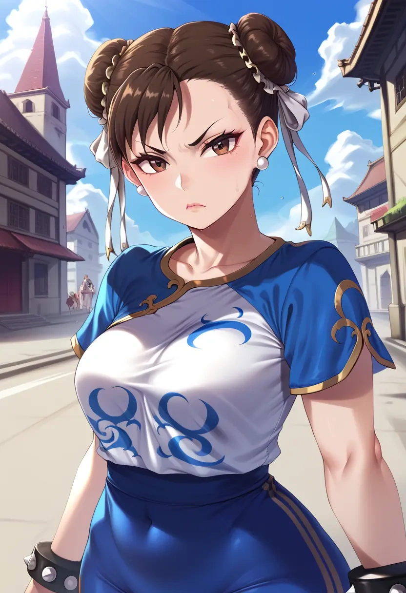 street_fighter,chun-li,running shirt,shorts,sneakers  - 