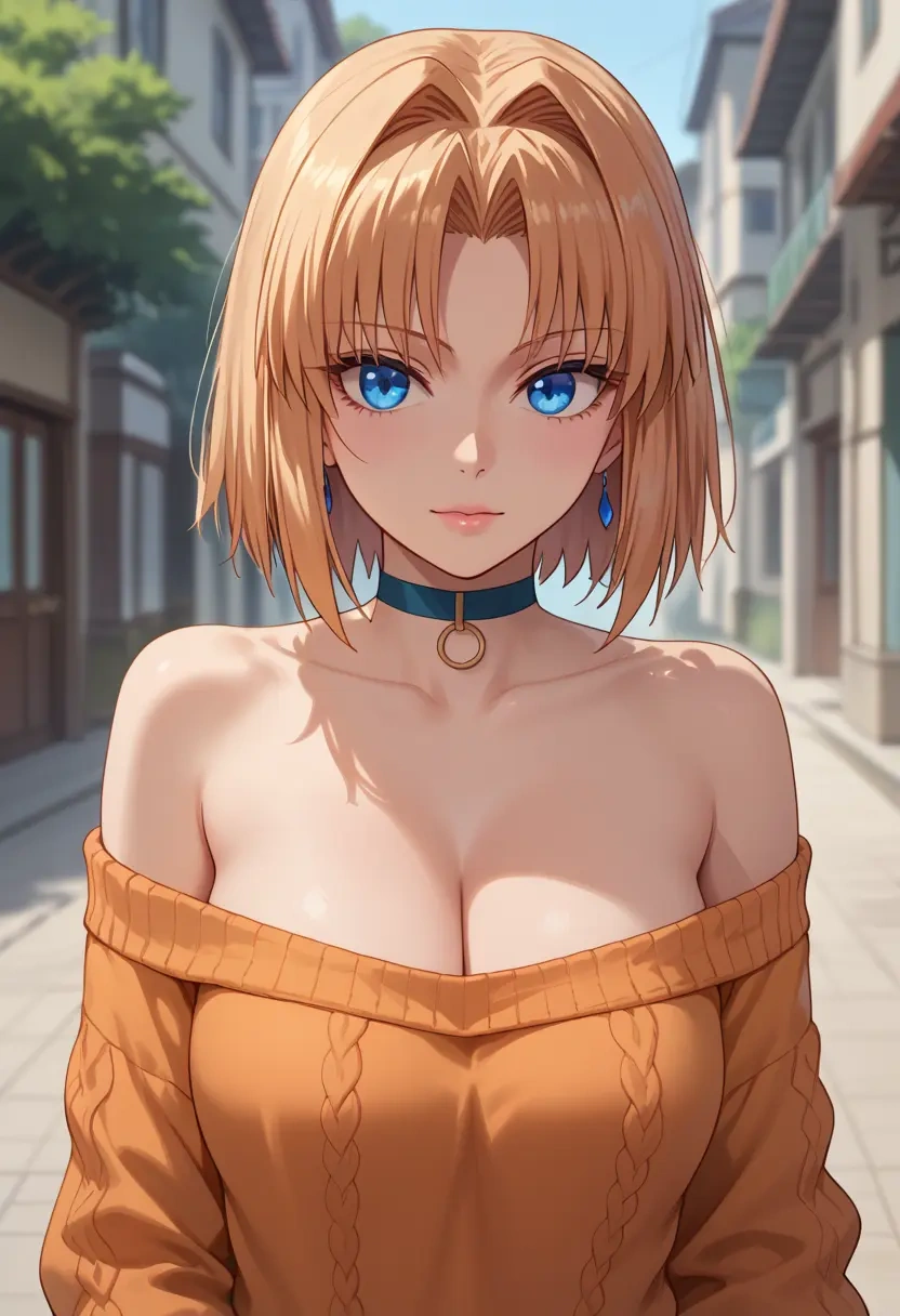 tsukihime,ciel_(tsukihime),orange,sweater,choker  - 