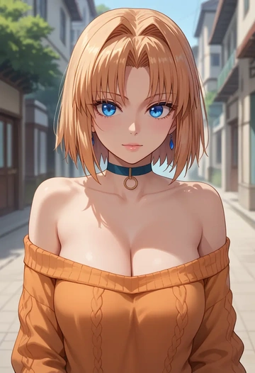 tsukihime,ciel_(tsukihime),orange,sweater,choker  - AI generated anime art