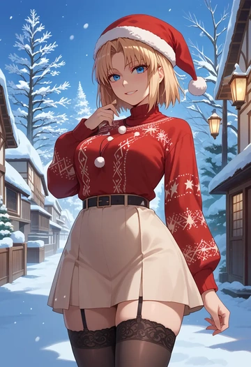 tsukihime,ciel_(tsukihime),sweater,stockings,Thigh garters  - AI generated anime art