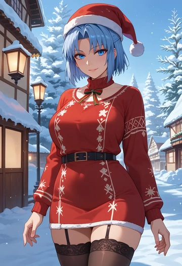 tsukihime,ciel_(tsukihime),sweater,stockings,Thigh garters  - AI generated anime art