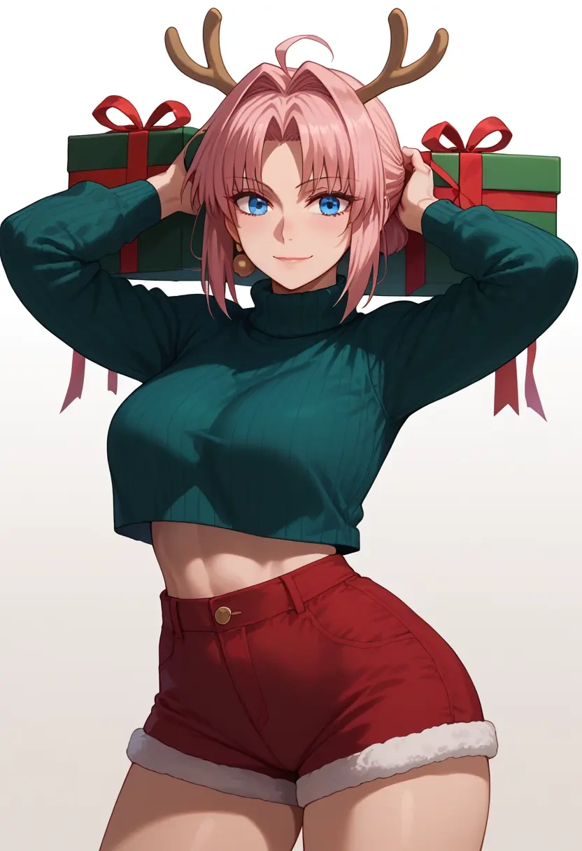 tsukihime,ciel_(tsukihime),Christmas,red velvet shorts,turtleneck sweater  - 