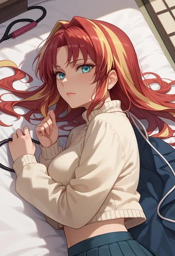 tsukihime,ciel_(tsukihime),sweater,cropped,pleated midi skirt  - AI generated anime art