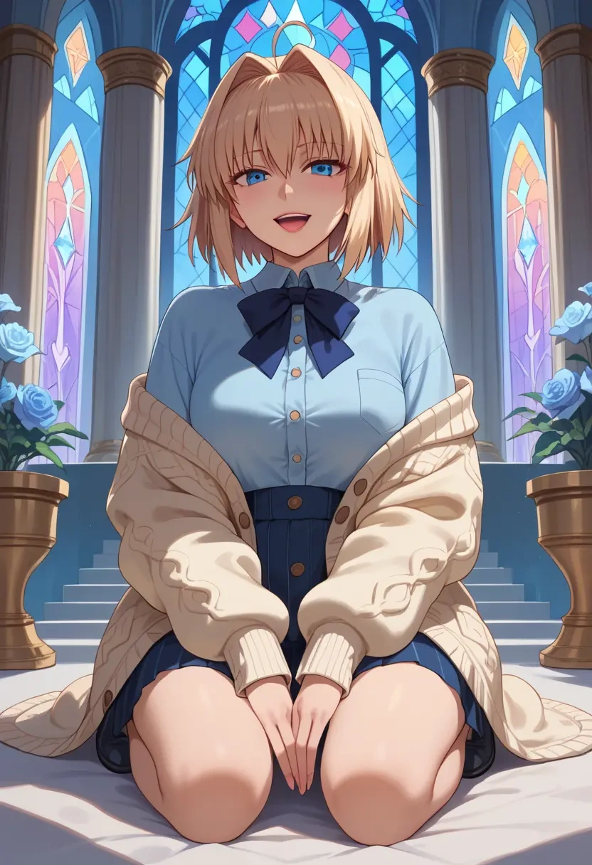 tsukihime,ciel_(tsukihime),cardigan,oversized,wide-leg pants  - 