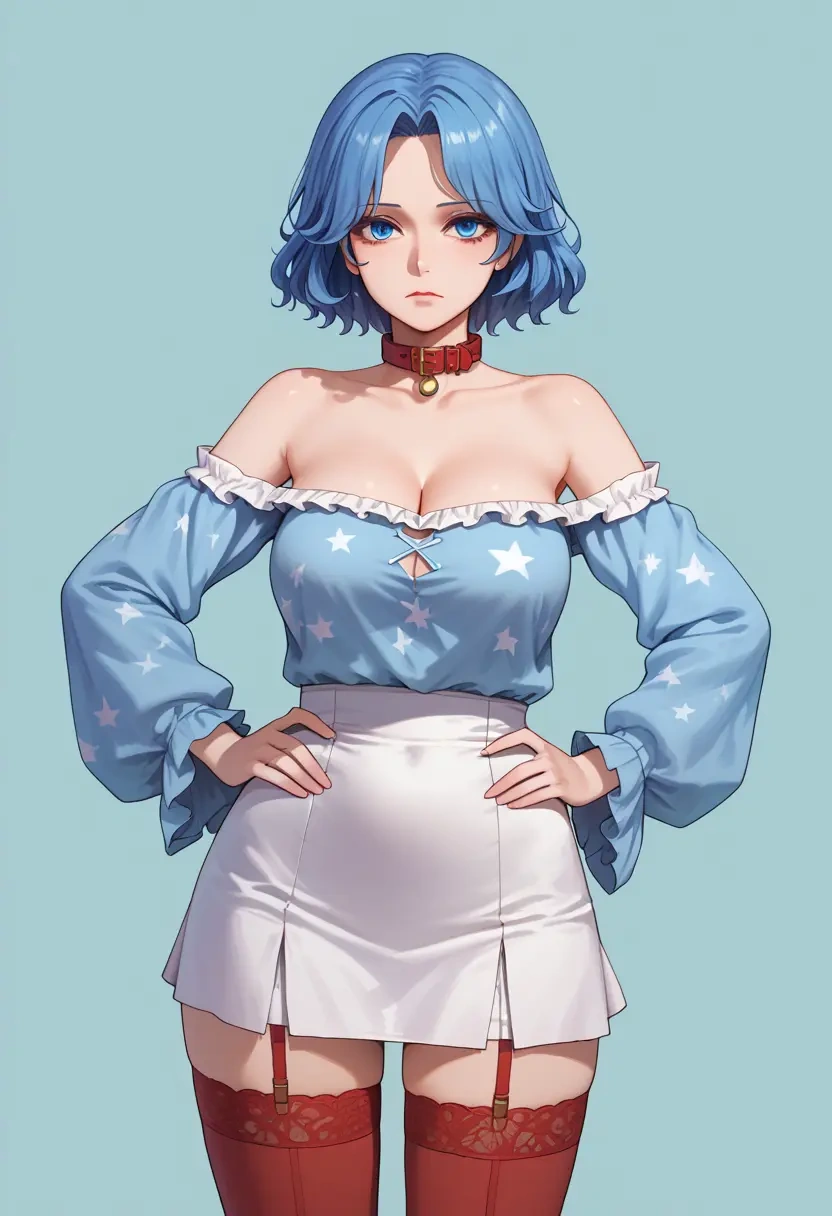 touhou,cirno,collar,oversized,Thigh garters  - 