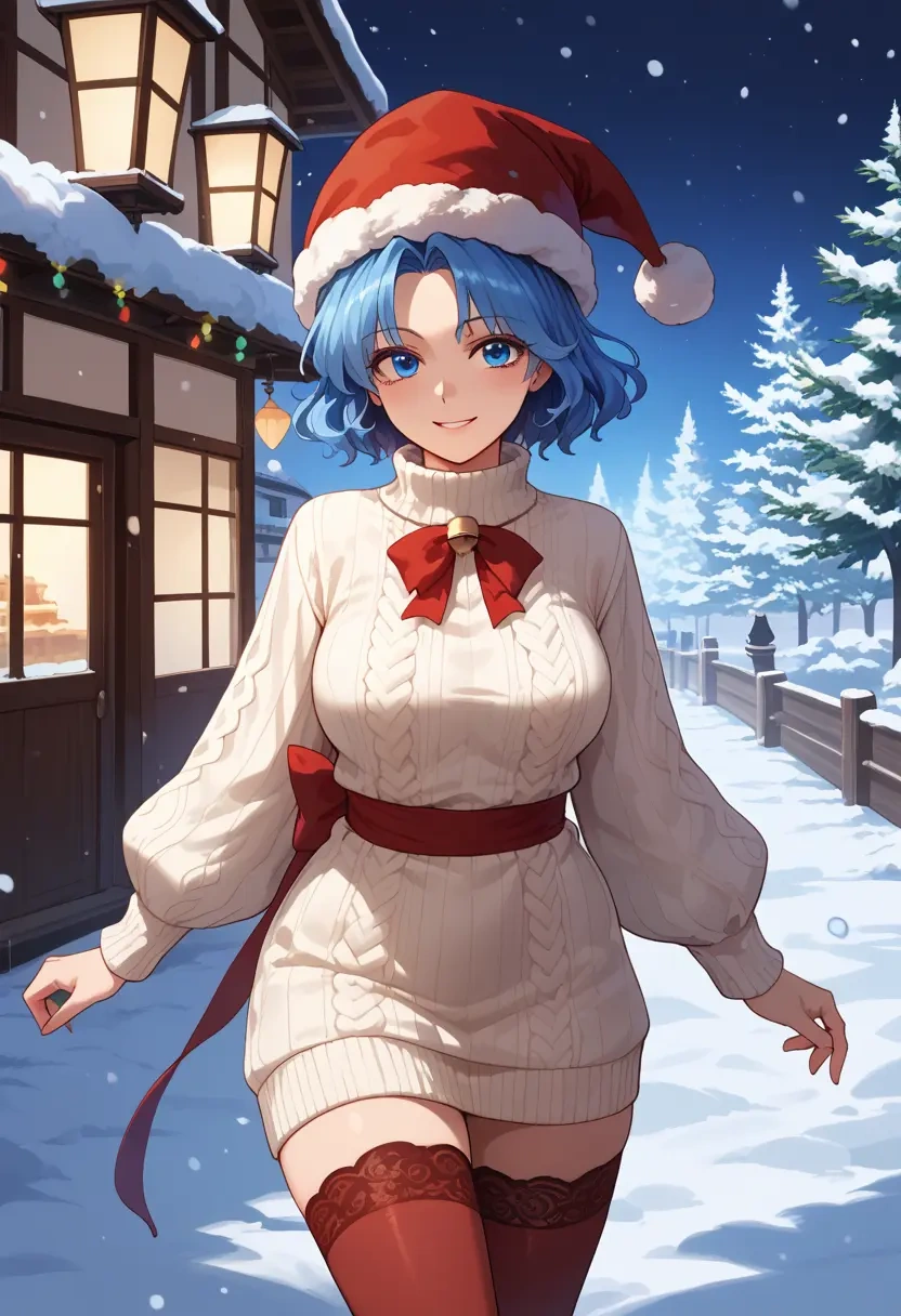 touhou,cirno,Christmas,sweater dress,stockings  - 