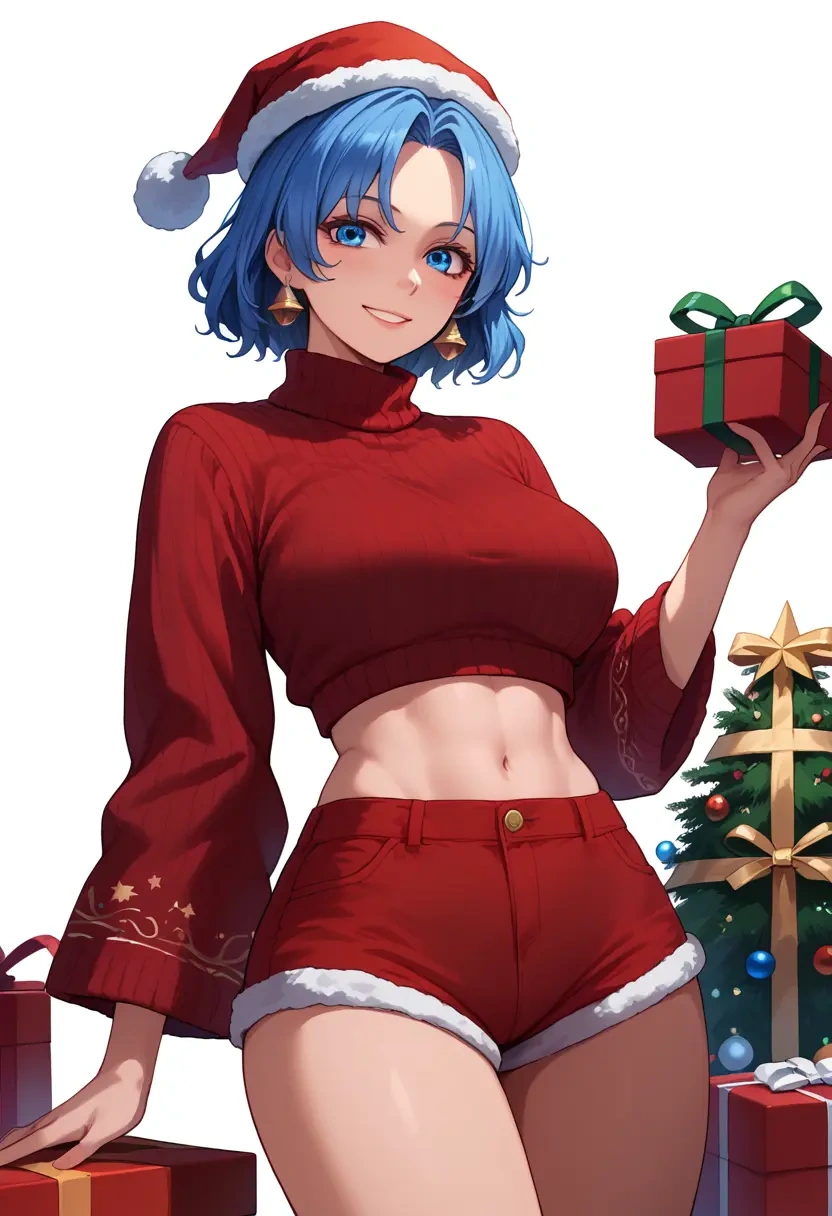 touhou,cirno,Christmas,red velvet shorts,turtleneck sweater  - 